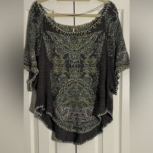 Free People Charcoal and Green Patterned Sweater